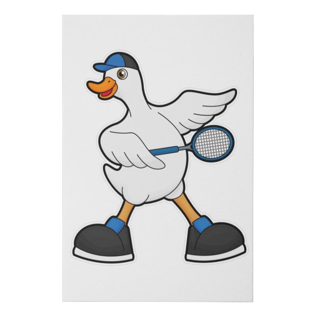 Duck at Tennis with Tennis racket & Cap Faux Canvas Print (Front)