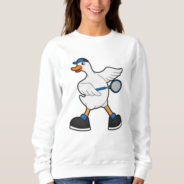 Duck at Tennis with Tennis racket & Cap Sweatshirt (Front)