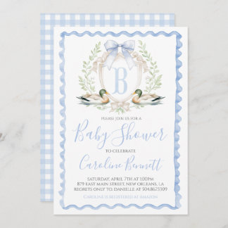 Duck Baby Boy Shower Preppy Gingham Blue Invitation