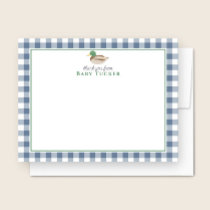 Duck Baby Boy Thank You Blue Gingham Stationery Note Card