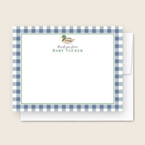 Duck Baby Boy Thank You Blue Gingham Stationery Note Card
