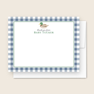 Duck Baby Boy Thank You Blue Gingham Stationery Note Card