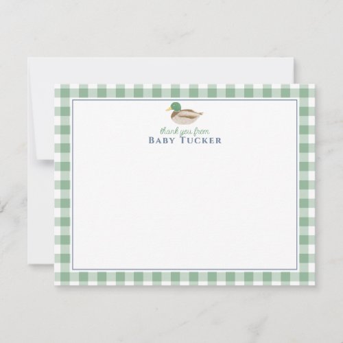 Duck Baby Boy Thank You Preppy Gingham Stationery Note Card