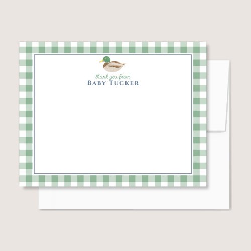 Duck Baby Boy Thank You Preppy Gingham Stationery Note Card