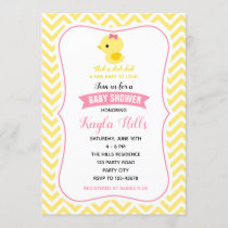 Duck Baby Girl Shower Invitations (Yellow Chevron)