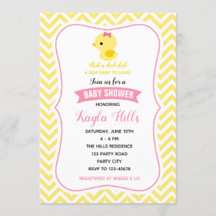 Duck Baby Girl Shower Invitations (Yellow Chevron)