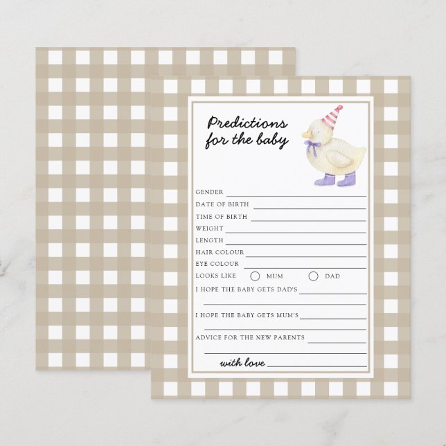Duck baby shower - baby predictions and advice (Front/Back)