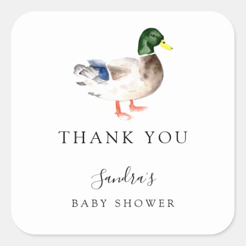 Duck Baby Shower Elegant Thank you Script Chic Square Sticker