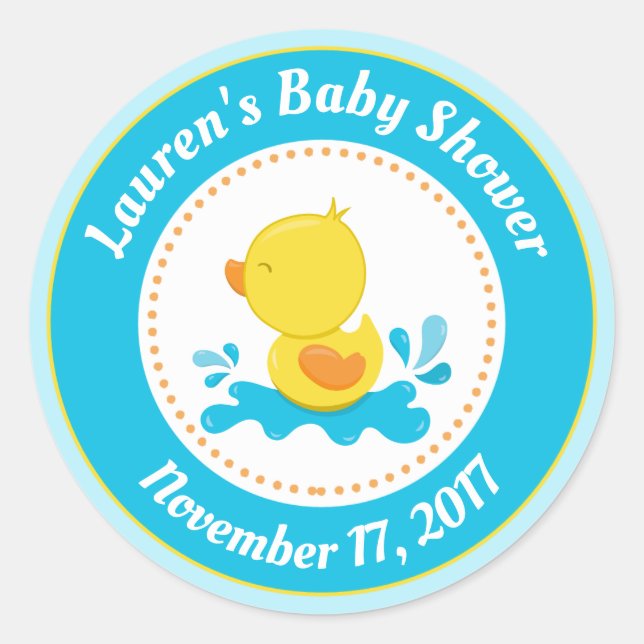 Duck Baby Shower Favor Stickers Blue Baby Boy (Front)