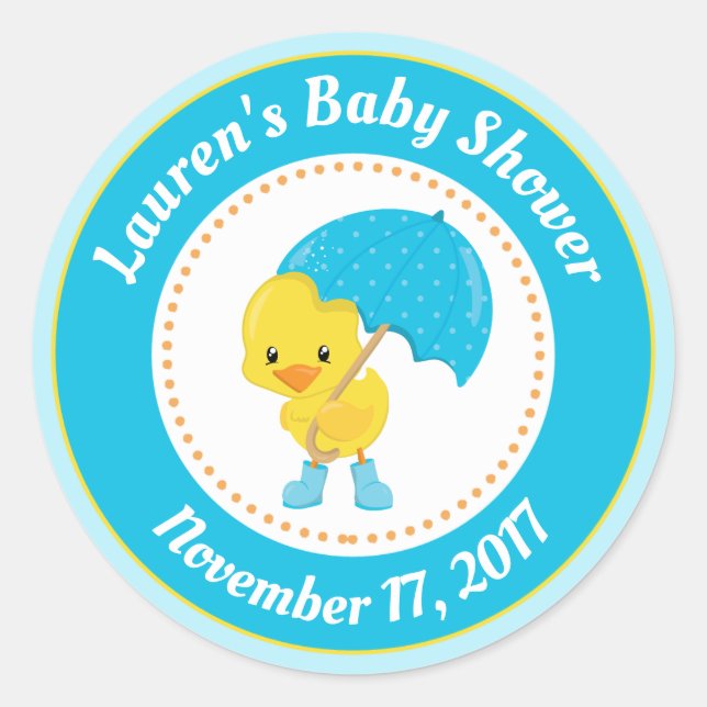 Duck Baby Shower Favor Stickers Blue Baby Boy (Front)