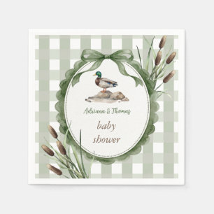 Duck Baby Shower Gingham Sage Napkins