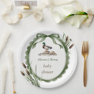Duck Baby Shower Green White Paper Plates