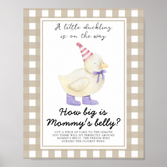 Duck baby shower - how big is mommy's belly game poster (Front)