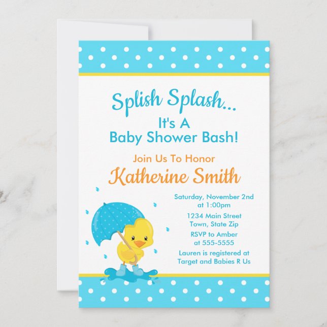 Duck Baby Shower Invitation Baby Duck Boy (Front)
