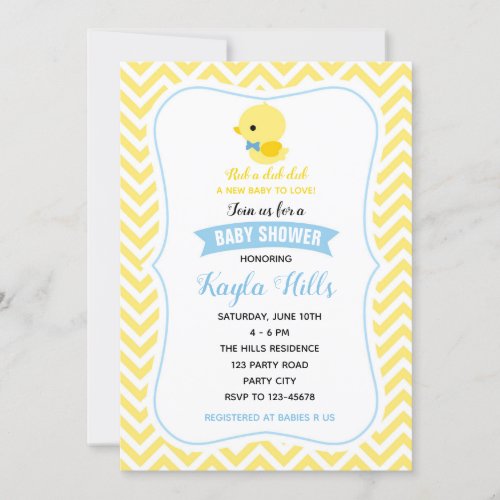 Duck Baby Shower Invitations Boy Yellow