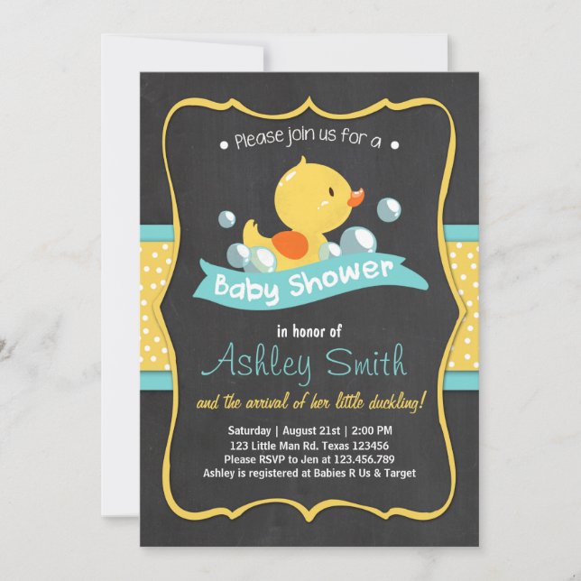 Duck Baby Shower invite Rubber duck Duckling (Front)
