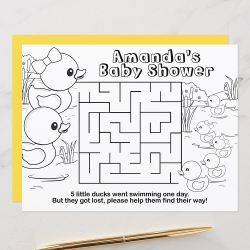 Duck Baby Shower Kids Activity Sheet Placemats