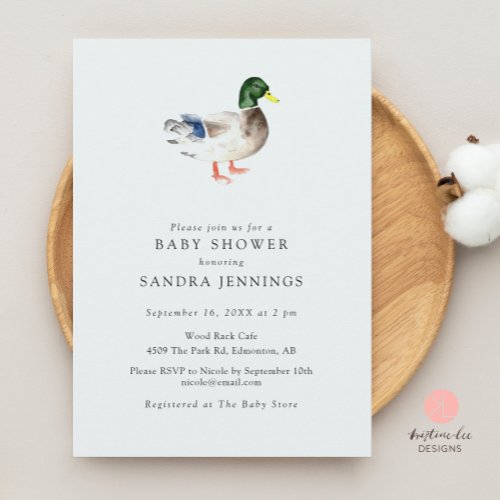 Duck Baby Shower Minimalist Simple Watercolor Invitation