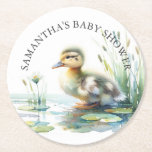 Duck Baby Shower Personalized Coasters<br><div class="desc">Bring a touch of the natural world to your baby shower with our enchanting coasters, each beautifully adorned with a watercolor duckling set amidst lush woodsy botanicals. These coasters are not only functional, protecting your surfaces, but also add a whimsical charm to your party or event. Ideal for complementing your...</div>
