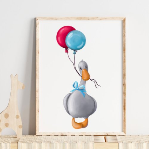 Duck Balloon Print  Duck Watercolor Print