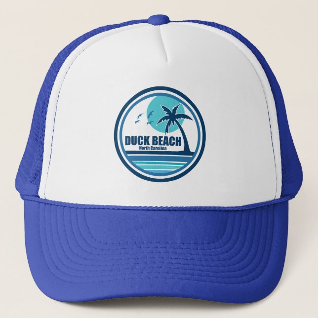 Duck Beach North Carolina Palm Tree Birds Trucker Hat (Front)