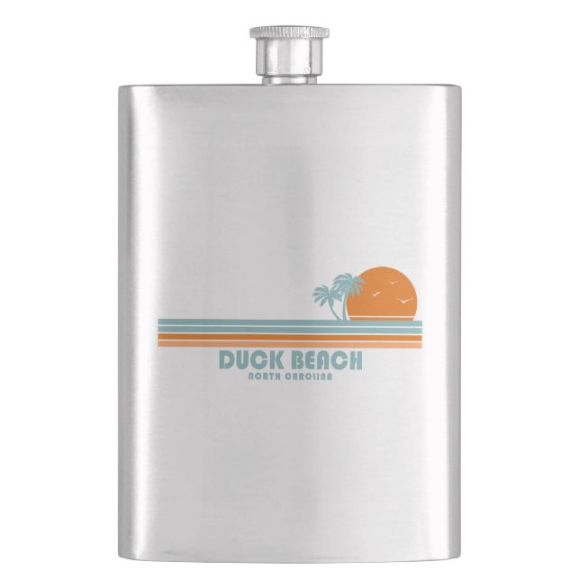 Duck Beach North Carolina Sun Palm Trees Flask (Front)