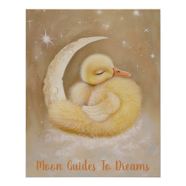 Duck bird baby sleeping on Moon Poster (Front)