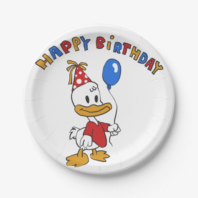 Duck birthday cartoon | choose background color paper plates (Front)