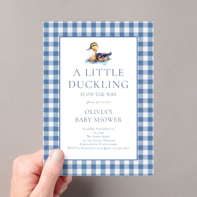 Duck Blue Gingham Baby Shower Acrylic Invitations (Insitu (Handheld))