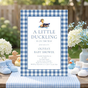 Duck Blue Gingham Baby Shower Invitation