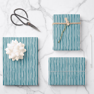 Duck Blue & Ivory Wonky Stripes Wrapping Paper Sheets