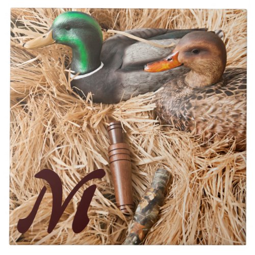 Duck Call Mallard Drake Hunt Monogram Display Tile