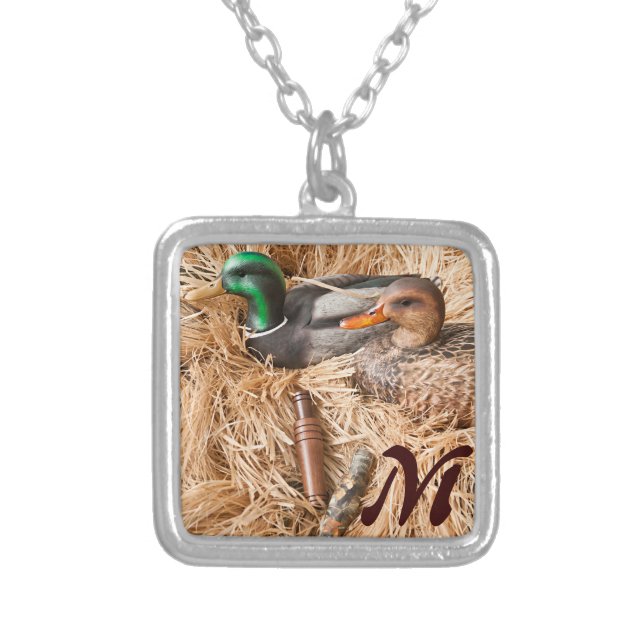 Duck Call Mallard Drake Hunting Monogram Necklace (Front)