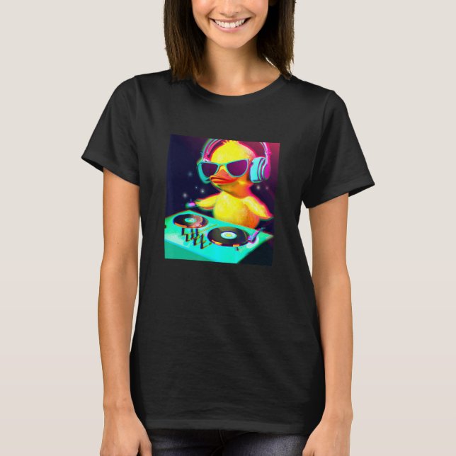 Duck Chick DJ Party Club Disk Jockey Gif EDM Dance T-Shirt (Front)