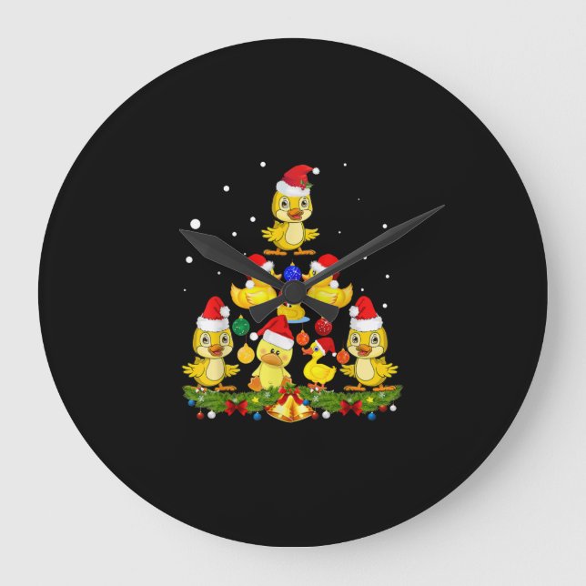 Duck Christmas Tree Large Clock (Front)