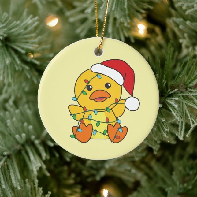 Duck Christmas Winter Animals Holiday Duck Ceramic Ornament (Tree)