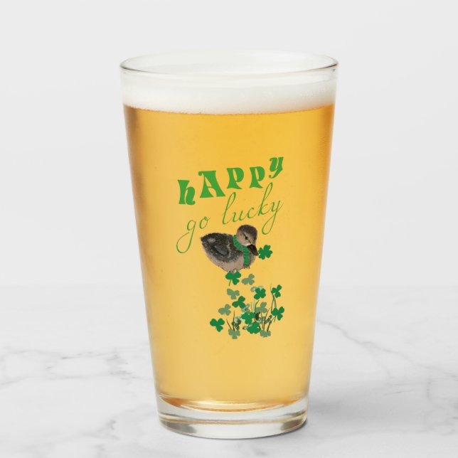 Duck Clover Happy Go Lucky St Patrick's Day  Glass (Front Filled)