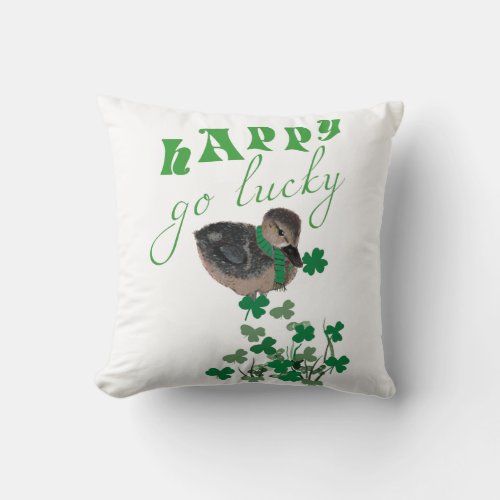 Duck Clover Happy Go Lucky St Patricks Day  Throw Pillow