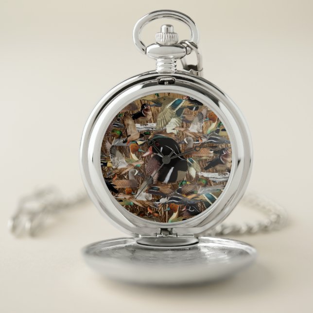 Duck Collage, Wood Duck Gifts, Duck Hunting Pocket Watch (Inside)