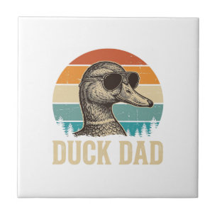 Duck Dad Vintage Engraving Retro Sunset Shirt Desi Ceramic Tile
