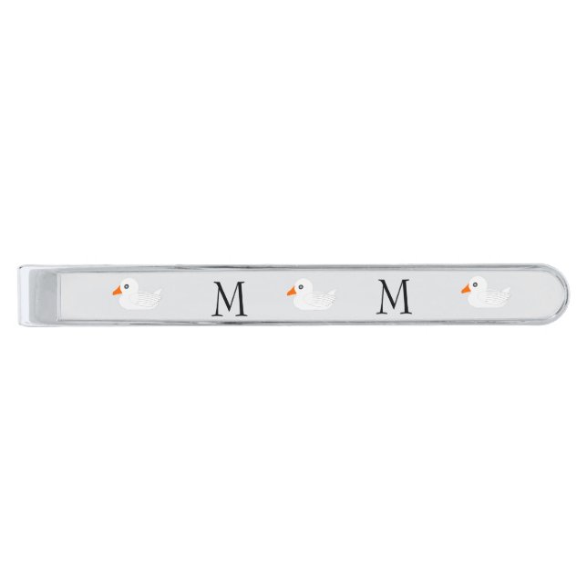 Duck Design Monogrammed Silver Finish Tie Bar (Front)