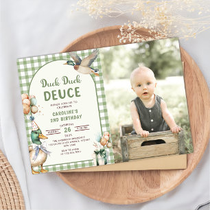 Duck Duck Deuce Balloon 2nd Birthday Photo Invitation