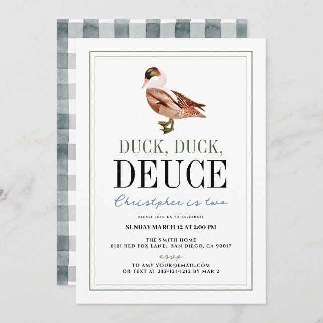 Duck Duck Deuce Classic Boy 2nd Birthday Invitation (Front/Back)
