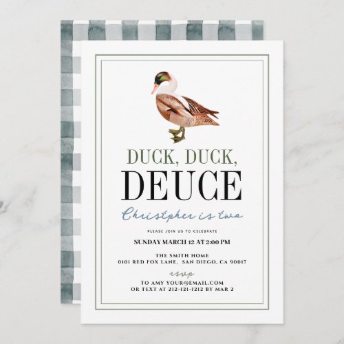 Duck Duck Deuce Classic Boy 2nd Birthday Invitation
