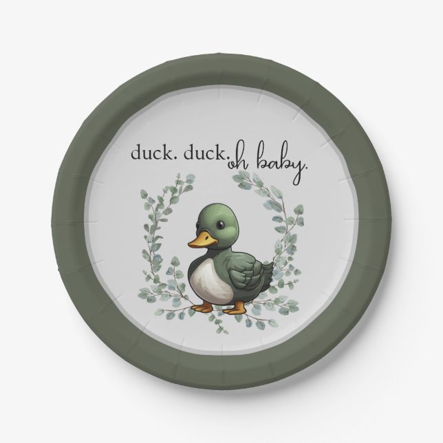 Duck Duck Oh Baby duck theme baby shower Paper Plates (Front)