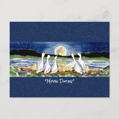 Duck Duckling Moon Whimsical Watercolor Postcard