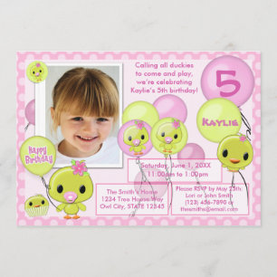 Duck Ducky birthday invitation pink yellow (photo)