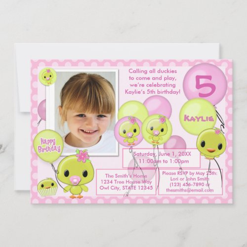 Duck Ducky birthday invitation pink yellow (photo)
