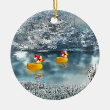 Duck Duo Christmas 2 Ceramic Ornament by deemac1 at Zazzle