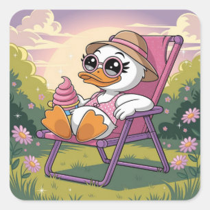 Duck eating summer ice-cream square sticker
